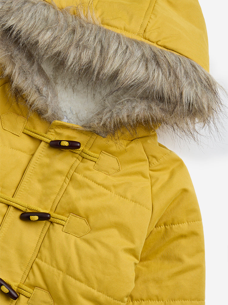 Buy HOP Kids Yellow FauxFur Hooded Puffer Jacket from Westside