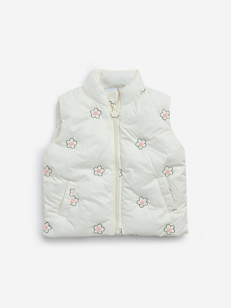HOP Kids Off-White Floral Print Puffer Jacket