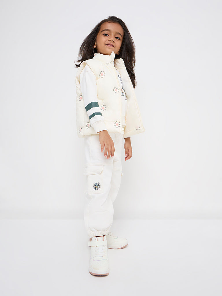 HOP Kids Off-White Floral Print Puffer Jacket