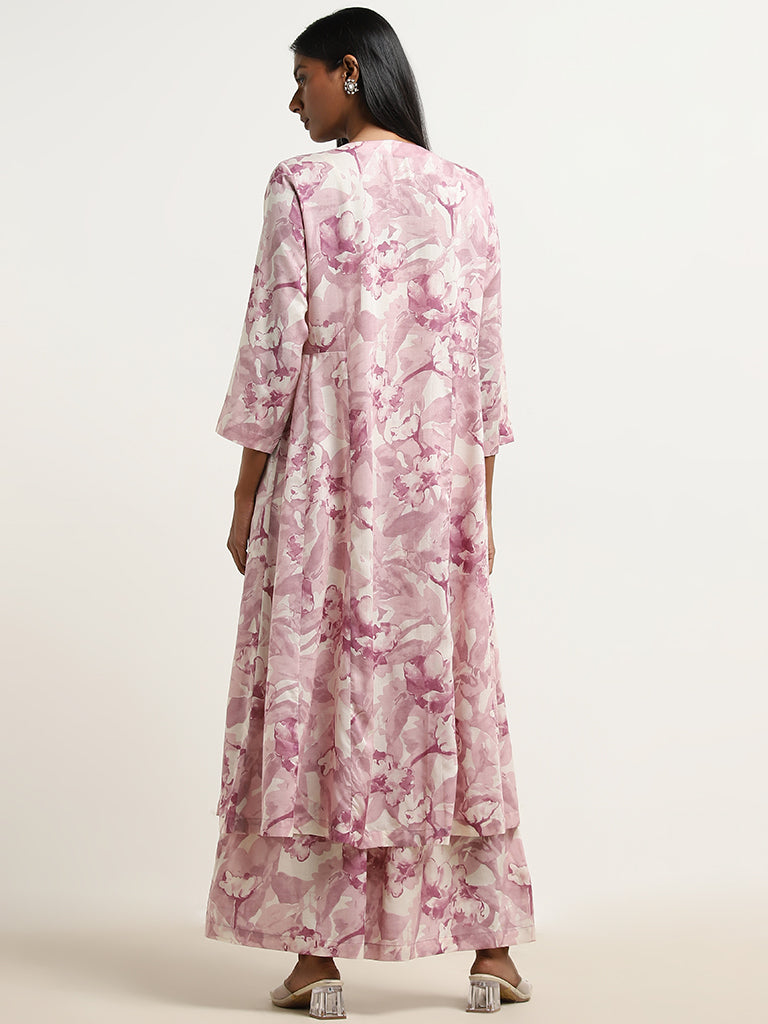 Buy Zuba Mauve Floral Printed A Line Kurta from Westside