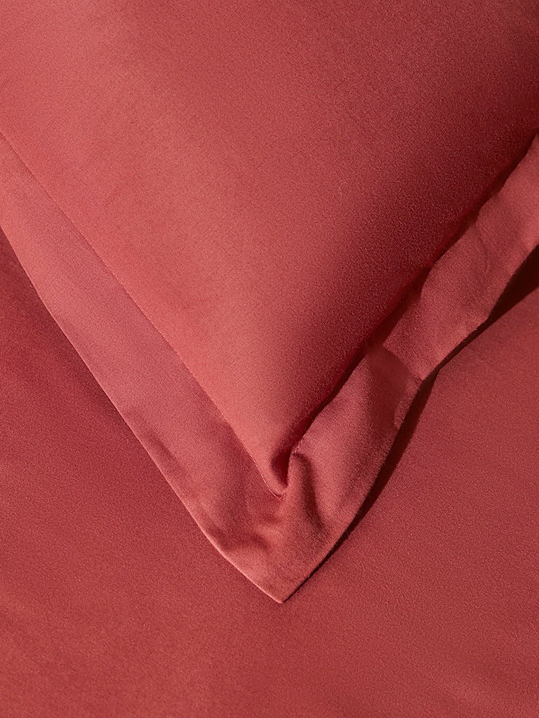 Westside Home Dark Red Solid Queen Bed Fitted Sheet and Pillowcase Set