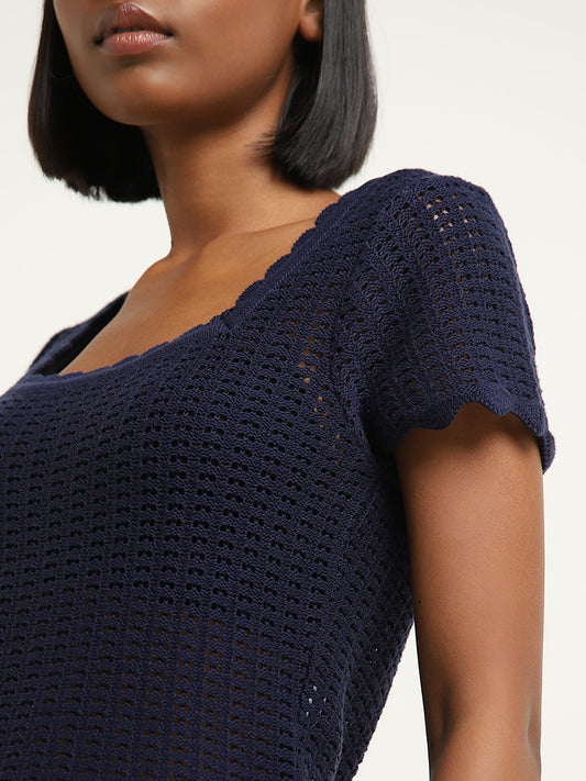 Superstar Navy Crochet Design Cotton Crop Top