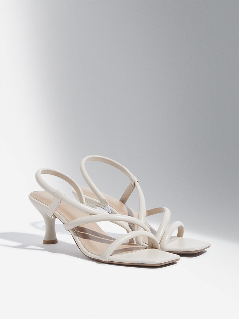 Westside LUNA BLU Women's  Ivory Multi-Strap Heel Sandals for Casual Wear Front View