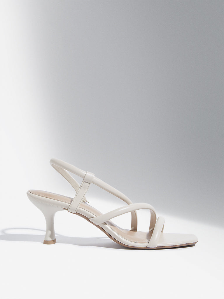 Westside LUNA BLU Women's  Ivory Multi-Strap Heel Sandals for Casual Wear Side View