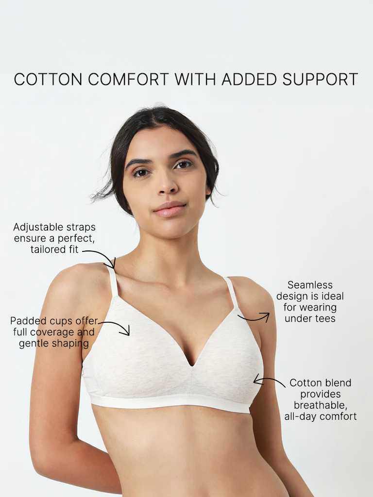 Wunderlove Off-White Padded Cotton-Blend Bra