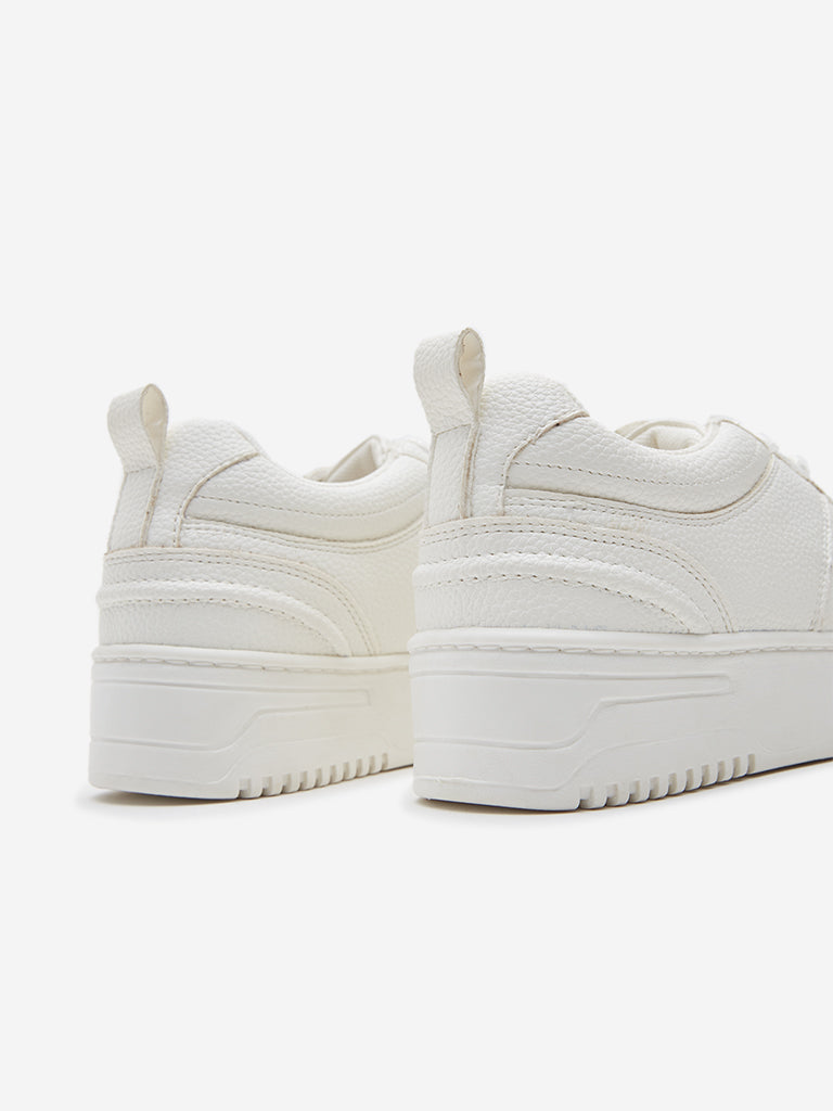 Westside LUNA BLU Women's  White Textured Chunky Lace-Up Sneakers for Casual Wear Zoomed View