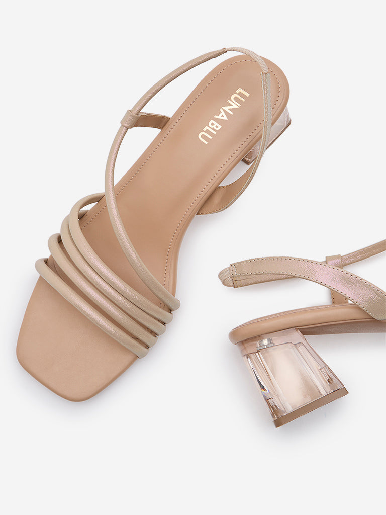 LUNA BLU Rose Gold Multi-Strap Heel Sandals