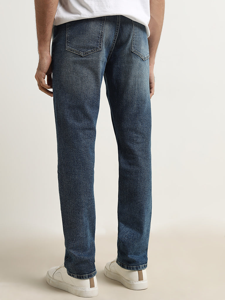 Buy WES Casuals Blue Faded Slim - Fit Mid - Rise Jeans from