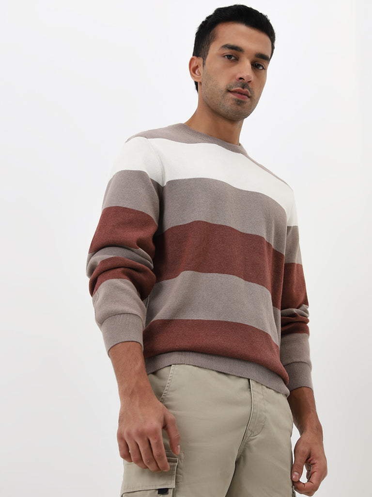 Buy WES Casuals Rust Colour Blocked Slim Fit Sweater from Westside