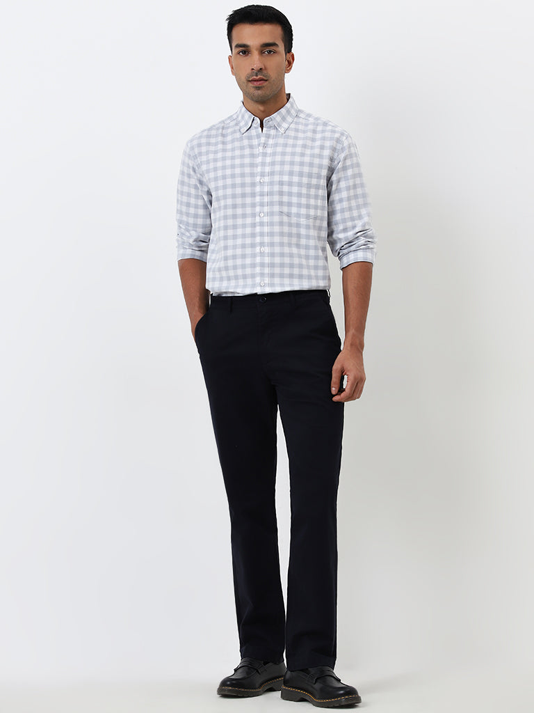WES Casuals Navy Relaxed-Fit Mid-Rise Cotton-Blend Chinos