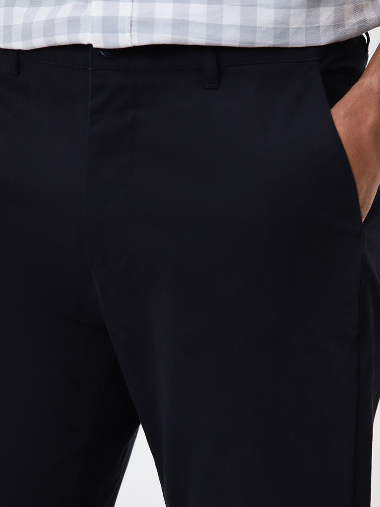 WES Casuals Navy Relaxed-Fit Mid-Rise Cotton-Blend Chinos