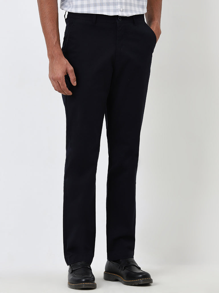WES Casuals Navy Relaxed-Fit Mid-Rise Cotton-Blend Chinos