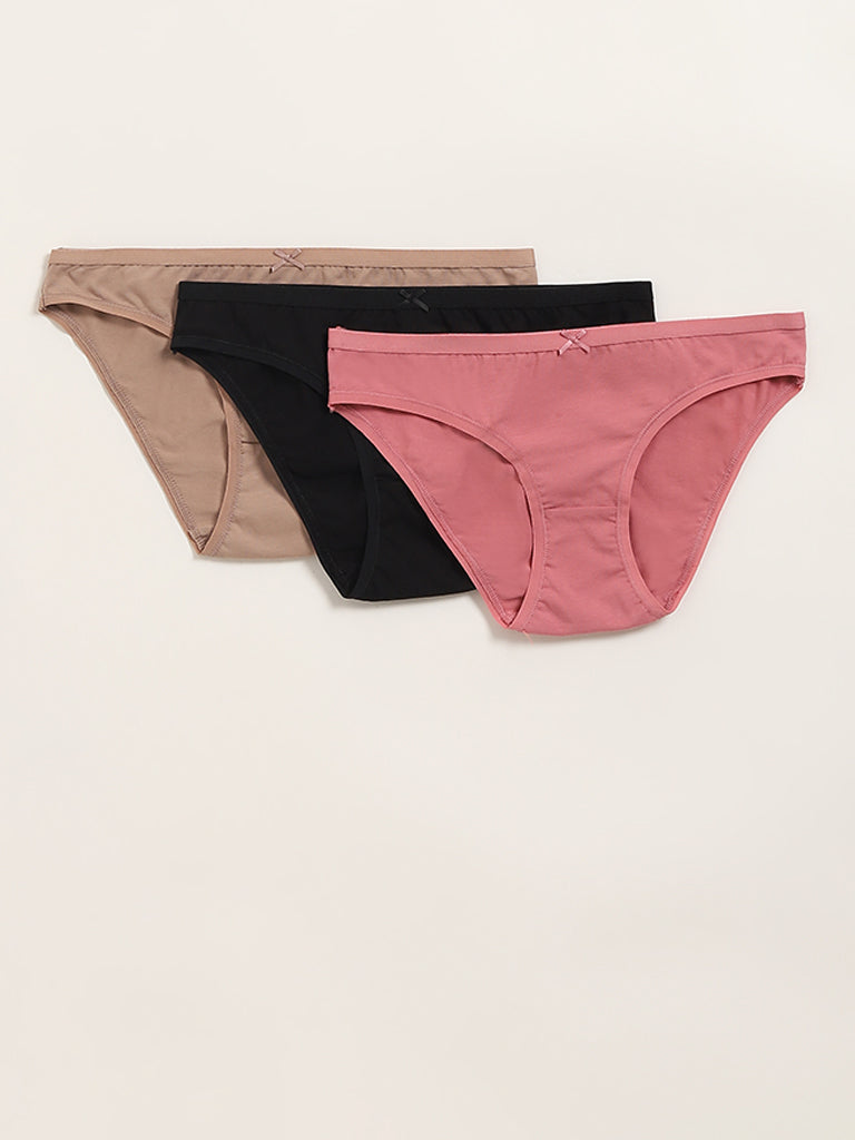 Wunderlove Light Taupe Solid Bikini Briefs - Pack of 3