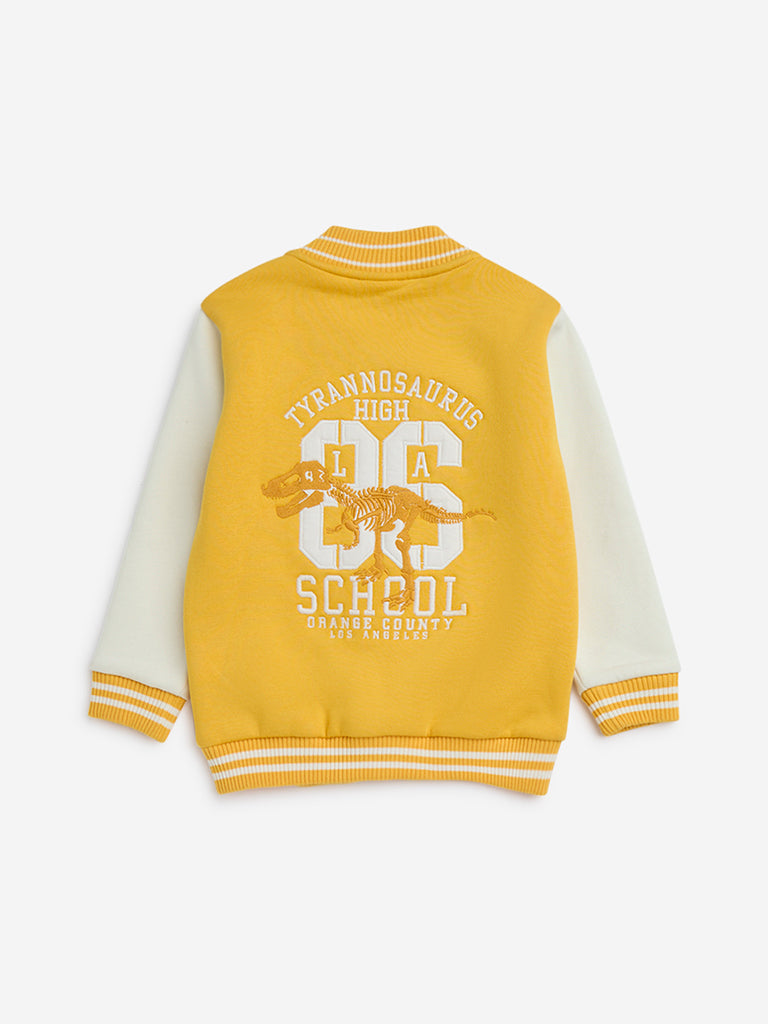 HOP Kids Yellow Text Detailed Cotton-Blend Varsity Jacket