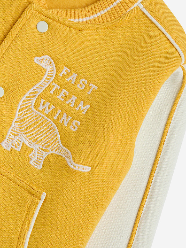 HOP Kids Yellow Text Detailed Cotton-Blend Varsity Jacket