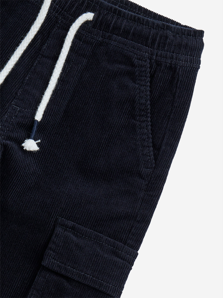 HOP Kids Navy Cargo-Style Corduroy Mid-Rise Cotton-Blend Joggers