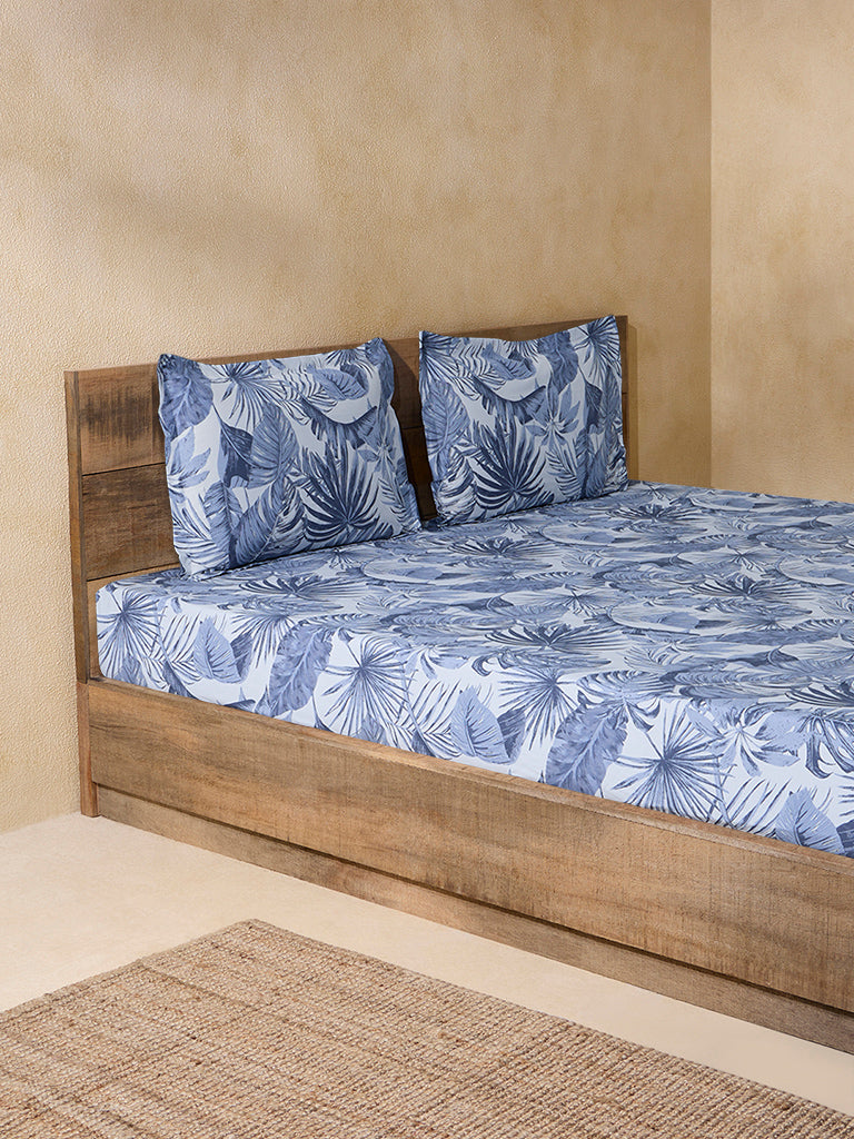 Buy Westside Home Dusty Blue Botanical Design King Bed Fitted Sheet and