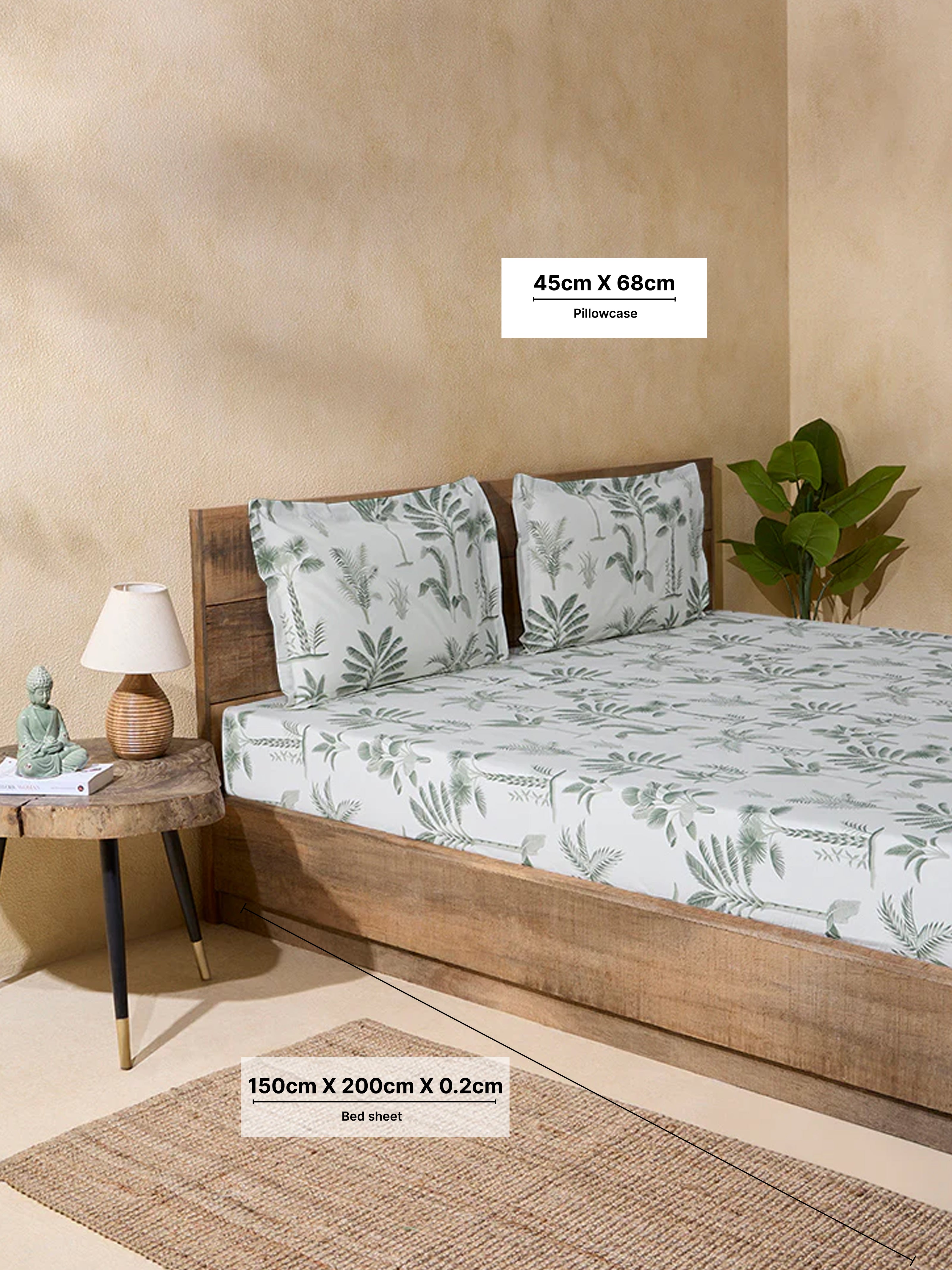 Buy Westside Home Sage Botanical Design Double Bed Fitted Sheet and Pillowcase Set from Westside