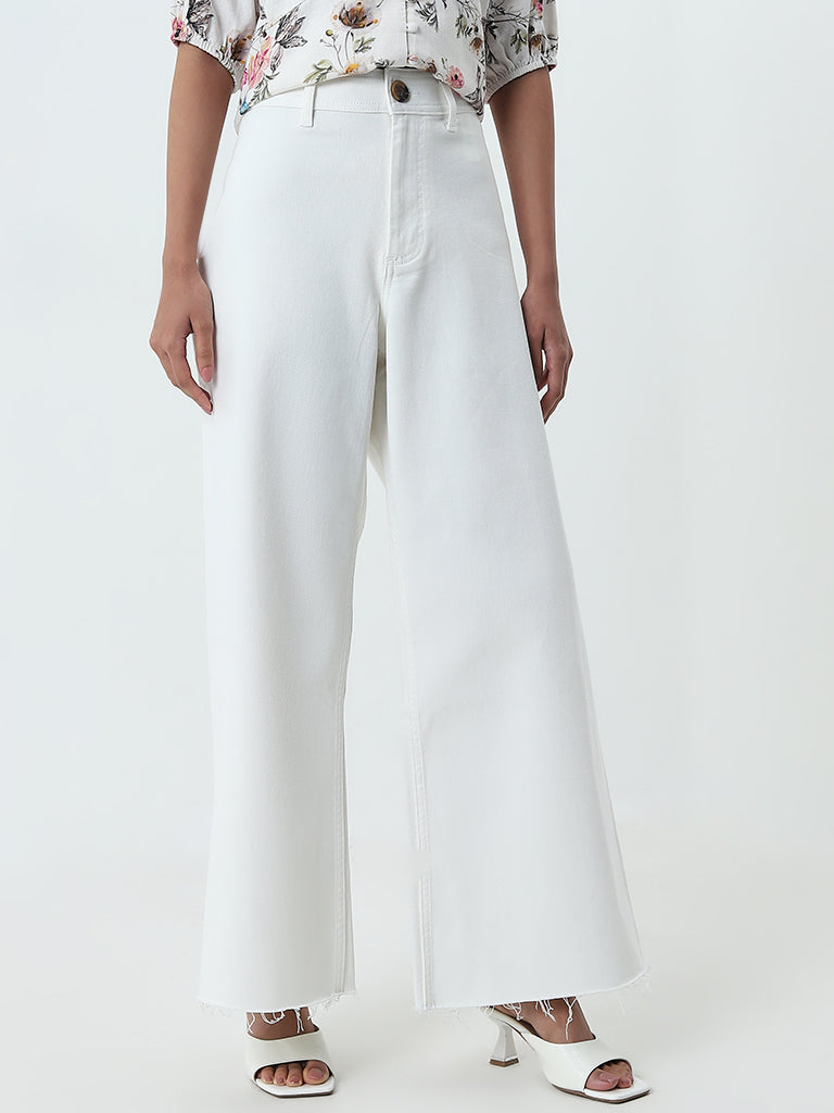 LOV Off-White Wide-Leg High-Rise Jeans