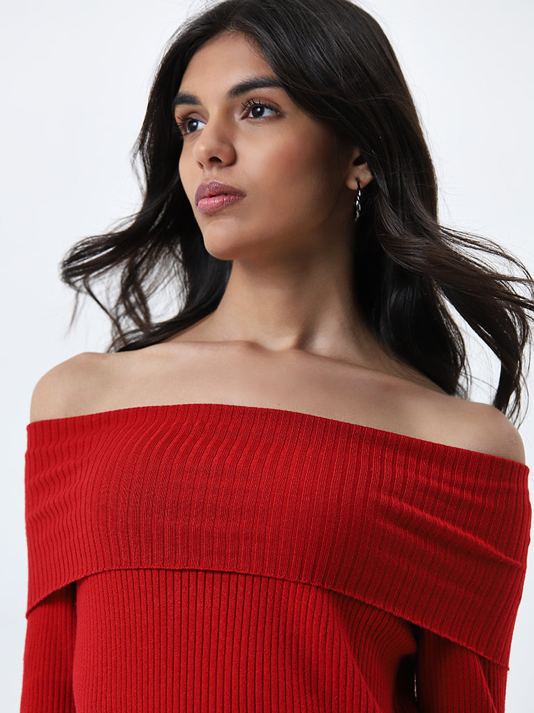 Buy LOV Red Ribbed Textured Top from Westside