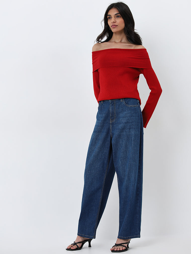 Buy LOV Red Ribbed Textured Top from Westside