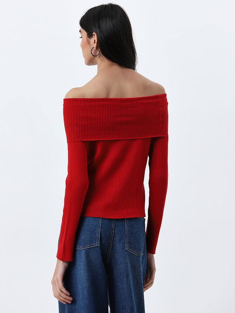 Buy LOV Red Ribbed Textured Top from Westside
