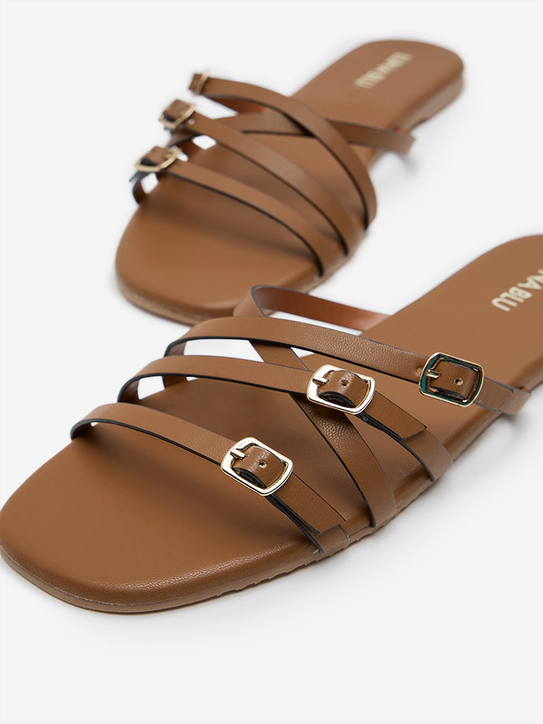 LUNA BLU Light Brown Buckled Sandals - Main Image
