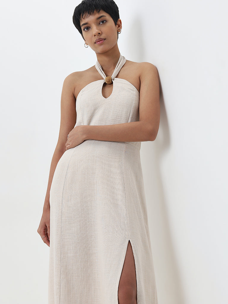 Buy LOV Beige Off Shoulder Blended Linen Dress from Westside