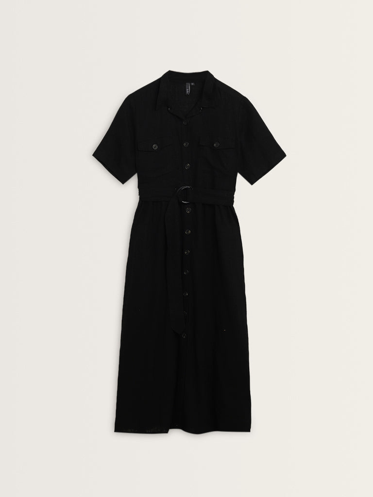 Black shirt dress with belt 2025