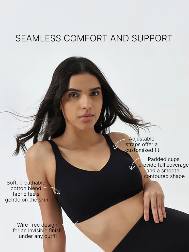 Wunderlove Black Padded Full Coverage Cotton-Blend Bra