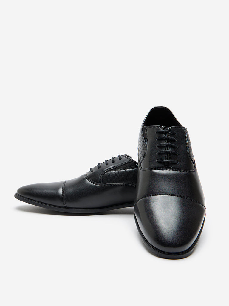 Westside SOLEPLAY Men's  Black Textured Formal Shoes for Work Wear Zoomed View