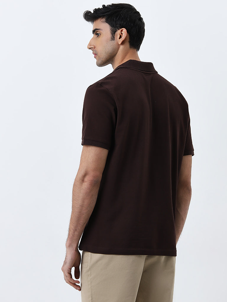 WES Casuals Brown Relaxed-Fit Cotton-Blend Polo T-Shirt