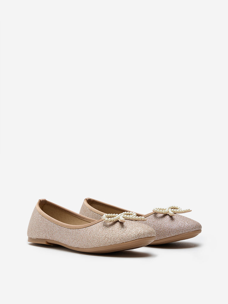 Westside Yellow Kids Light Gold Pearlescent Ballerina for Party Wear Front View