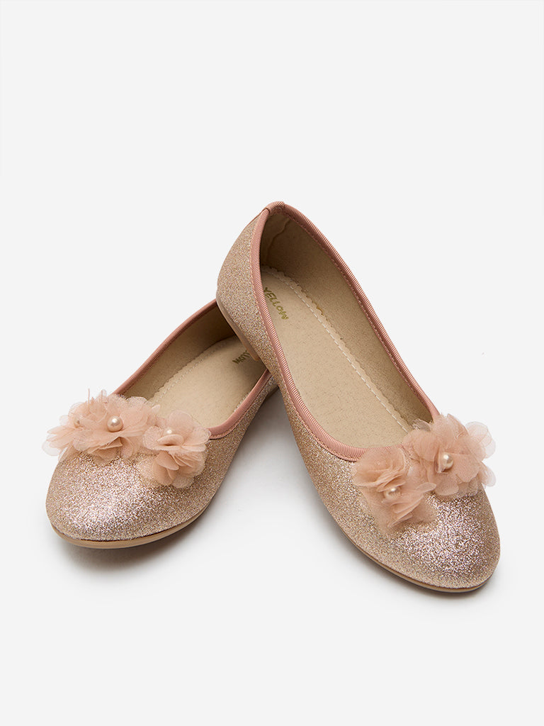Buy Yellow Rose Gold Floral Embellished Ballerina from Westside