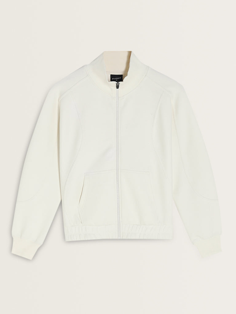Buy Studiofit White Textured Cotton Jacket from Westside