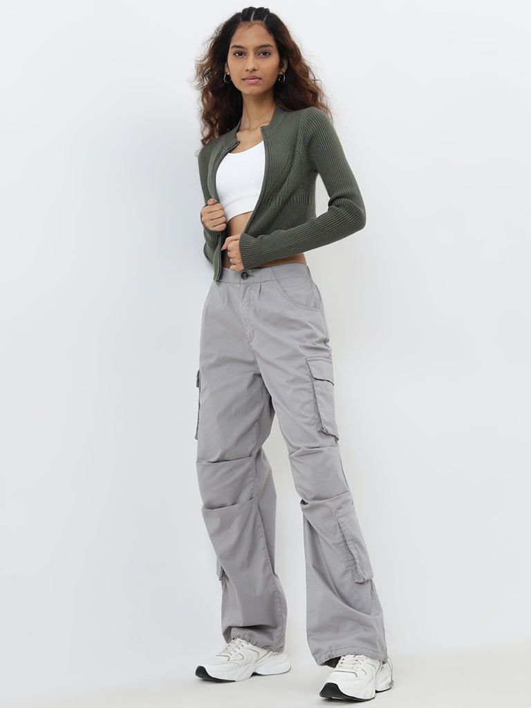 Nuon Olive Ribbed Textured Jacket