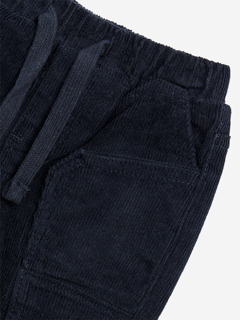 HOP Baby Navy Corduroy Mid-Rise Cotton-Blend Joggers