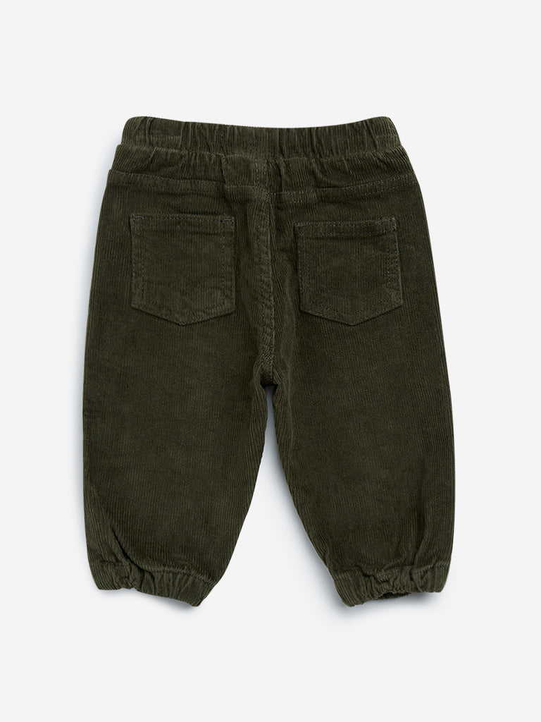 HOP Baby Olive Corduroy Mid-Rise Cotton-Blend Joggers
