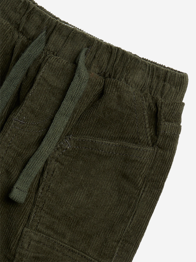 HOP Baby Olive Corduroy Mid-Rise Cotton-Blend Joggers