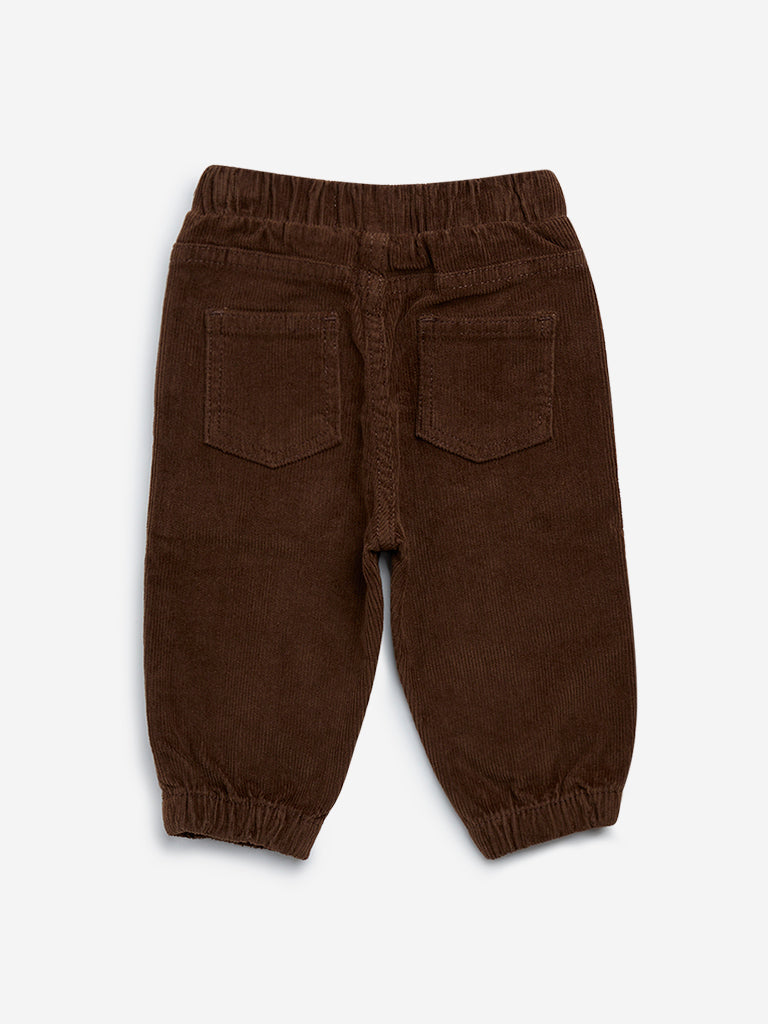 HOP Baby Brown Corduroy Mid-Rise Cotton-Blend Joggers