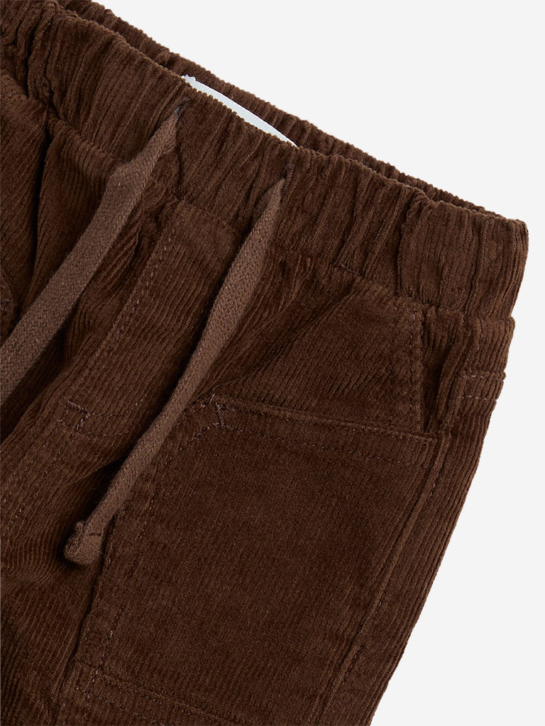 HOP Baby Brown Corduroy Mid-Rise Cotton-Blend Joggers