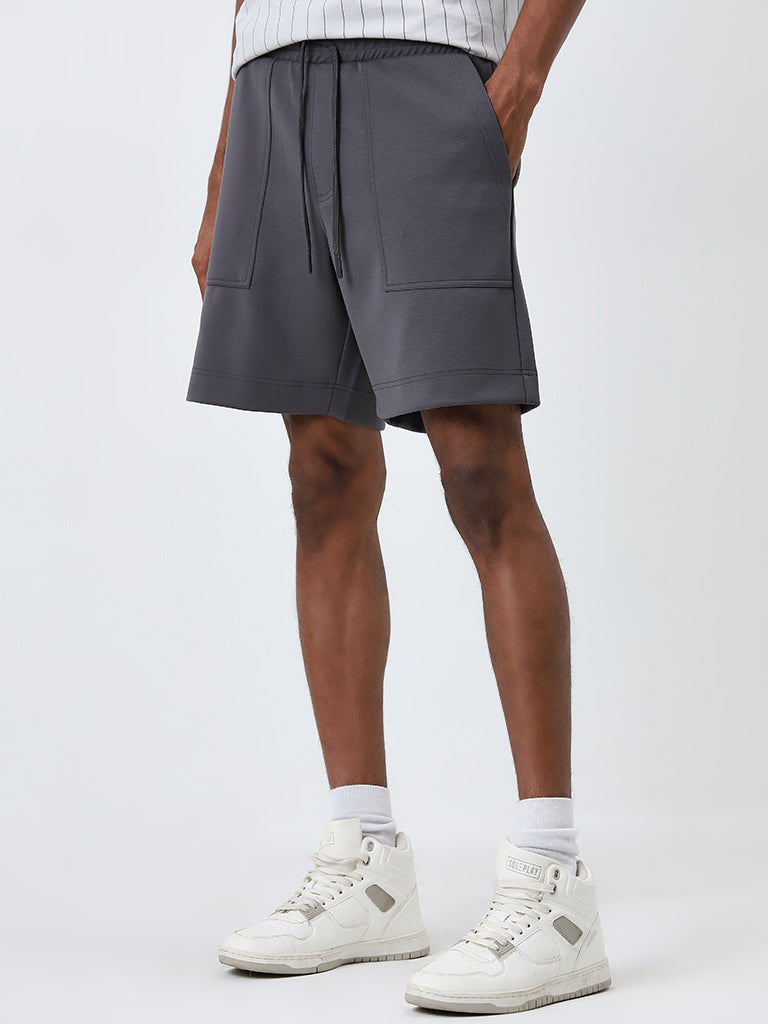 Buy Studiofit Grey Relaxed Fit Mid Rise Shorts from Westside