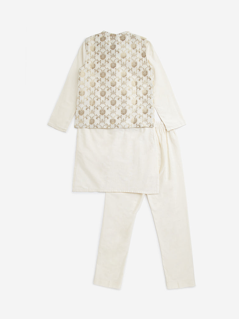 Westside Utsa Kids Ivory Floral Design Jacket, Kurta and Pants Set - (8 -14yrs) for Ethnic Wear Back View