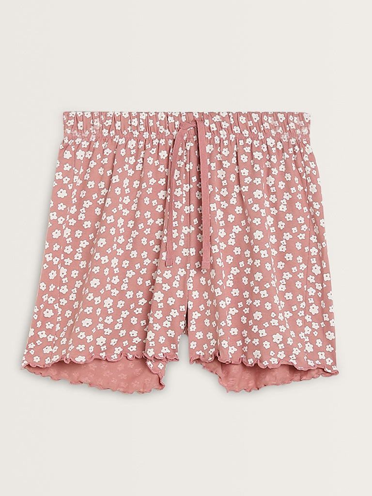 Buy Wunderlove Dusty Pink Text Print Cotton Shorts Set In A Bag