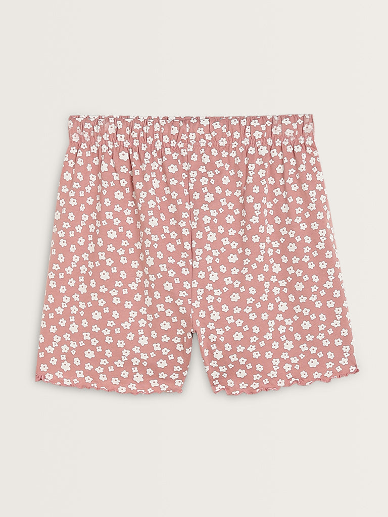 Wunderlove Dusty Pink Text Print Cotton Shorts Set In A Bag