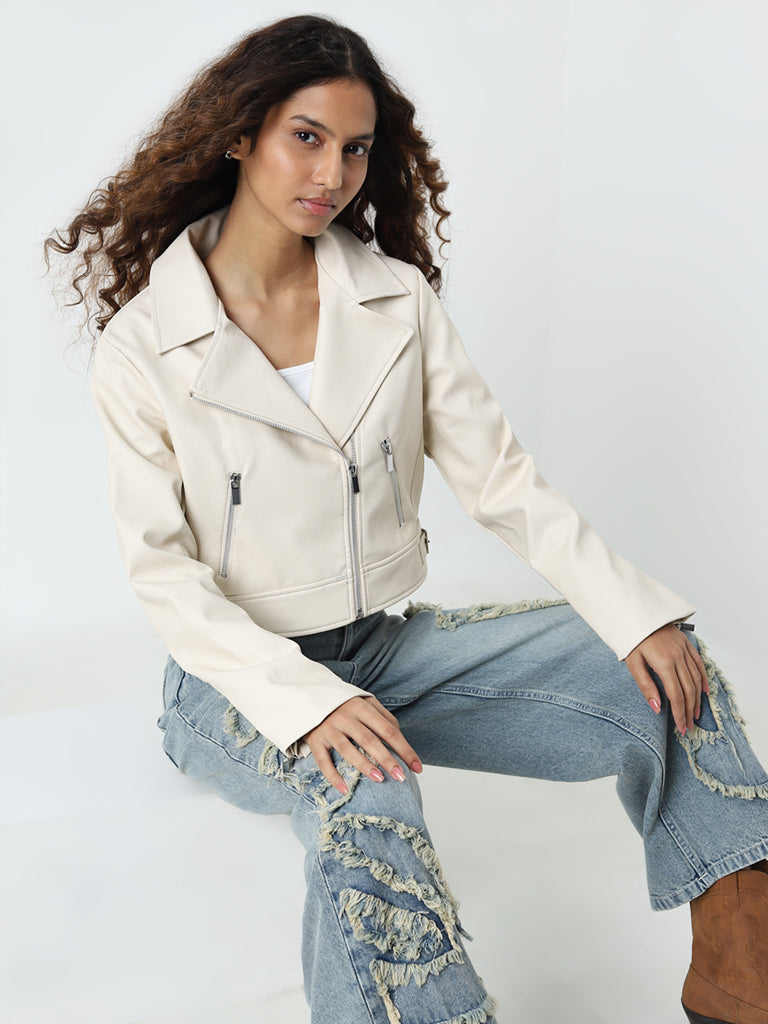 Nuon Ecru Faux-Leather Jacket