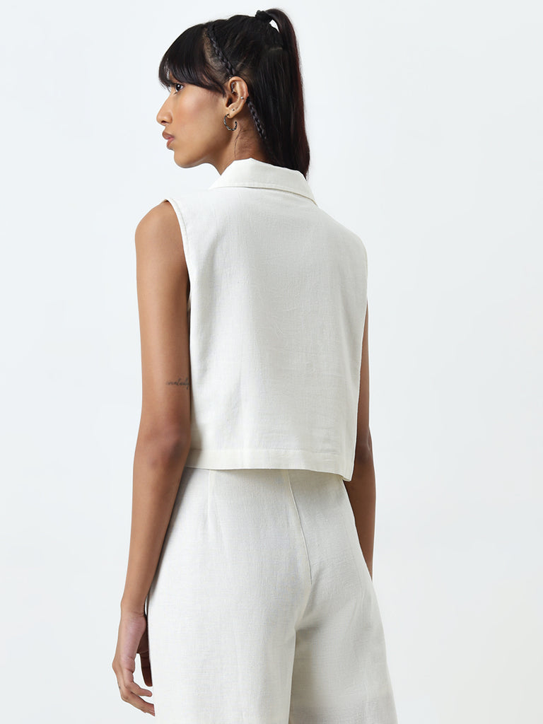 Buy Bombay Paisley Ivory Waistcoat Style Cotton Blend Top from Westside