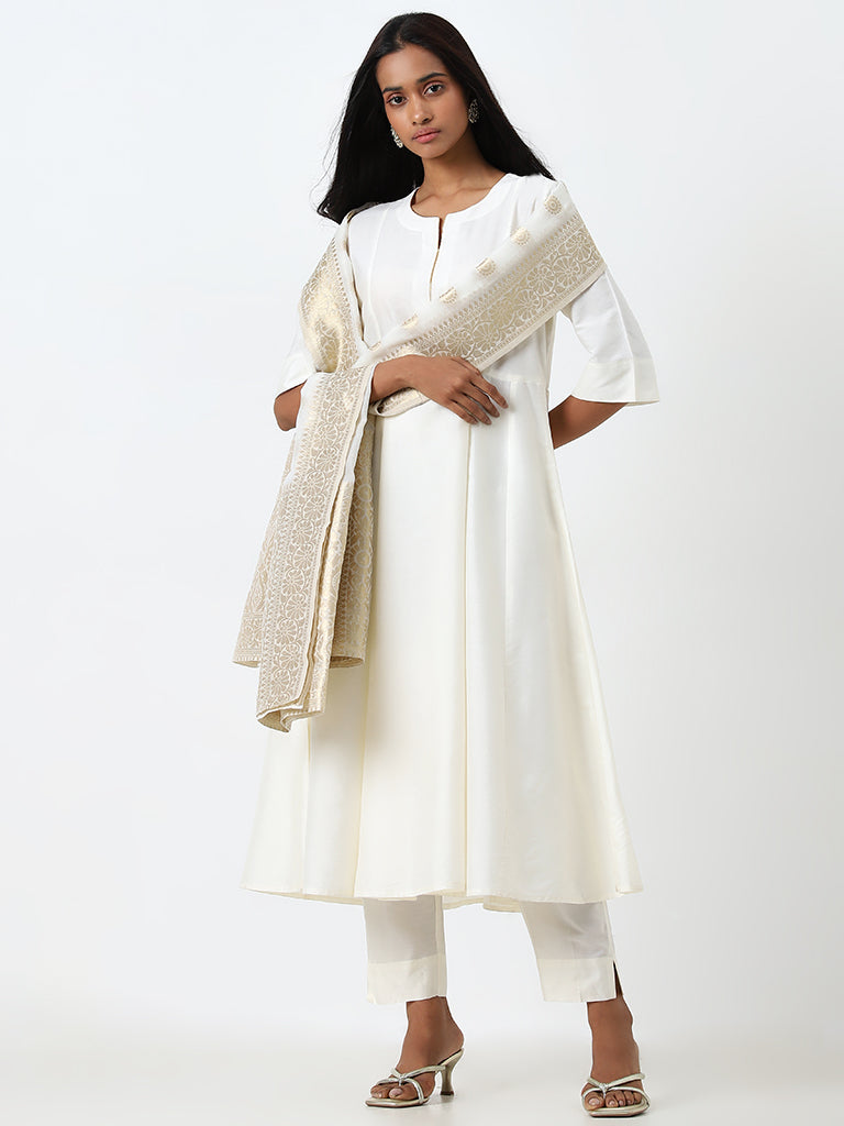 Buy Vark Off White Kurta Ethnic Pants and Dupatta Set from Westside