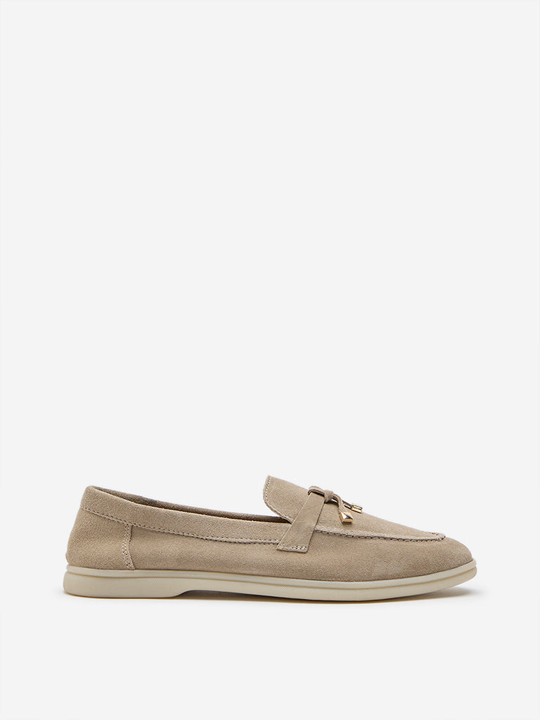 Buy LUNA BLU Ivory Faux Suede Loafers from Westside