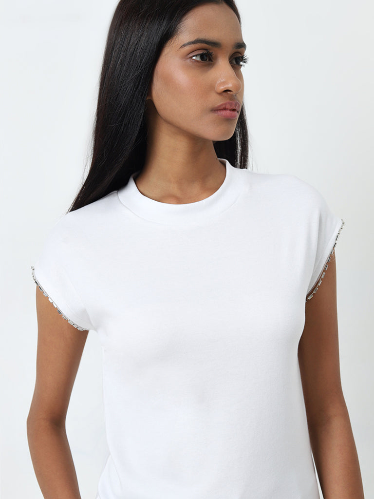 Wardrobe White Embellished Cotton-Blend Top